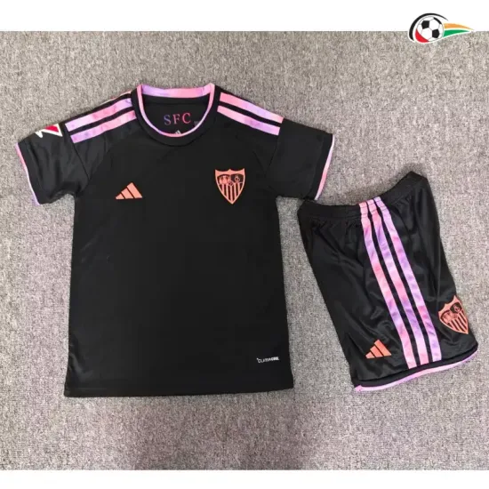 Camisa Alternativa Infantil Sevilla FC 2026/2027 Preto com Patch da La Liga