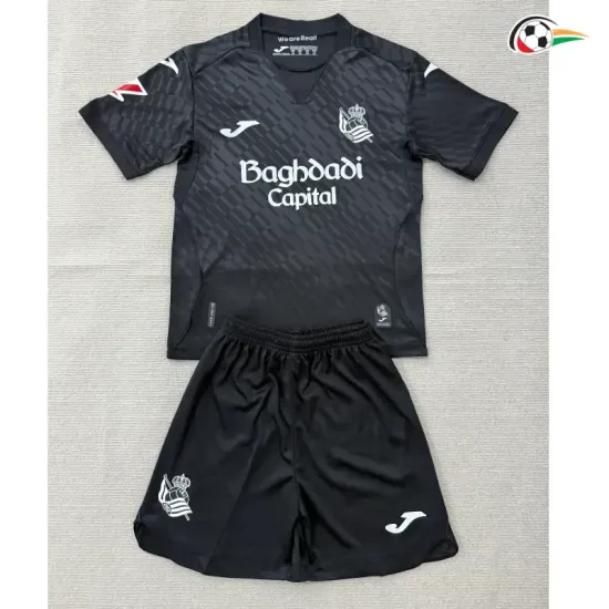 Camisa Reserva Infantil Real Sociedad 2026/2027 Preto com Patch da La Liga