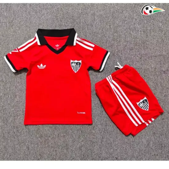 Camisa Reserva Infantil Sevilla FC 2026/2027 Vermelho com Patch da La Liga