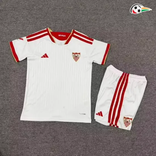 Camisa Titular Infantil Sevilla FC 2026/2027 Branco com Patch da La Liga