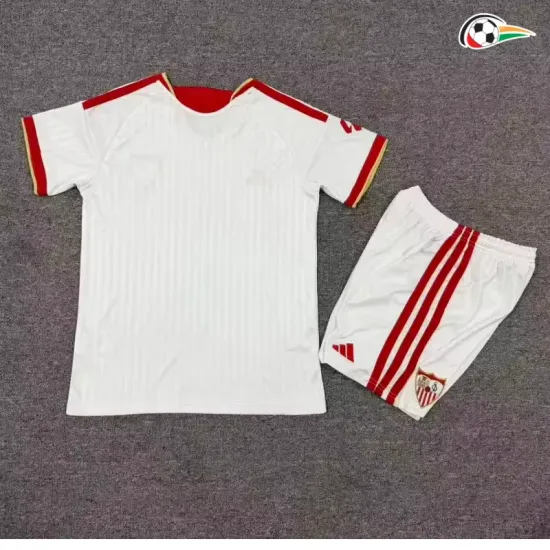 Camisa Titular Infantil Sevilla FC 2026/2027 Branco com Patch da La Liga