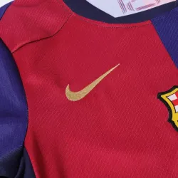 Barcelona 24/25 Conjunto de Casa Infantil com Logotipo de Patrocinador de Manga Curta