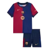 Barcelona 24/25 Conjunto de Casa Infantil com Logotipo de Patrocinador de Manga Curta Vermelho/Azul