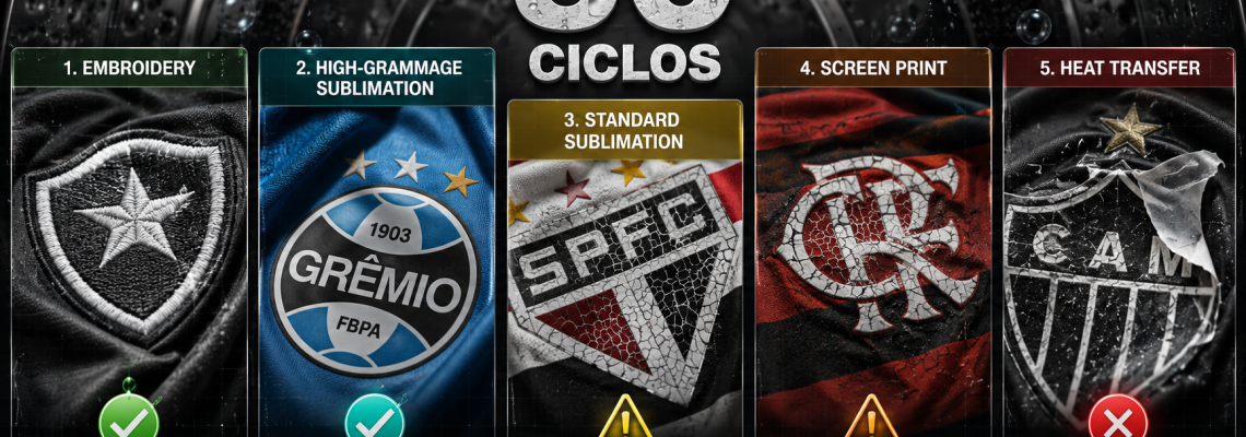 Sublimação vs Silk vs Bordado vs Transfer: Durabilidade Comparada Após 50 Lavagens