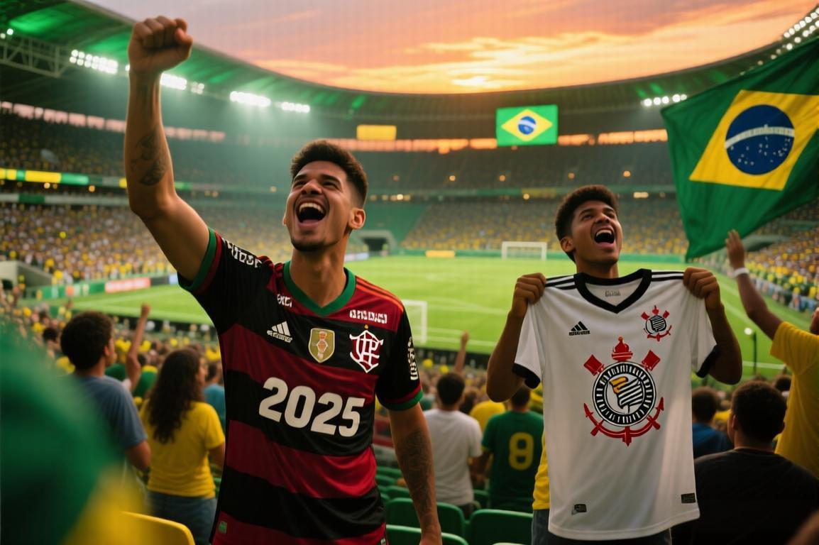 Torcedores brasileiros comemoram no estádio com camisas novas e retro — guia de compra 2025
