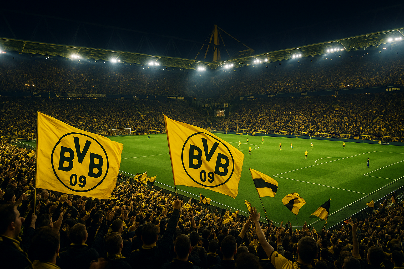 Torcida do Borussia Dortmund no Signal Iduna Park durante um jogo da Champions League Torcida do Borussia Dortmund no Signal Iduna Park durante um jogo da Champions League
