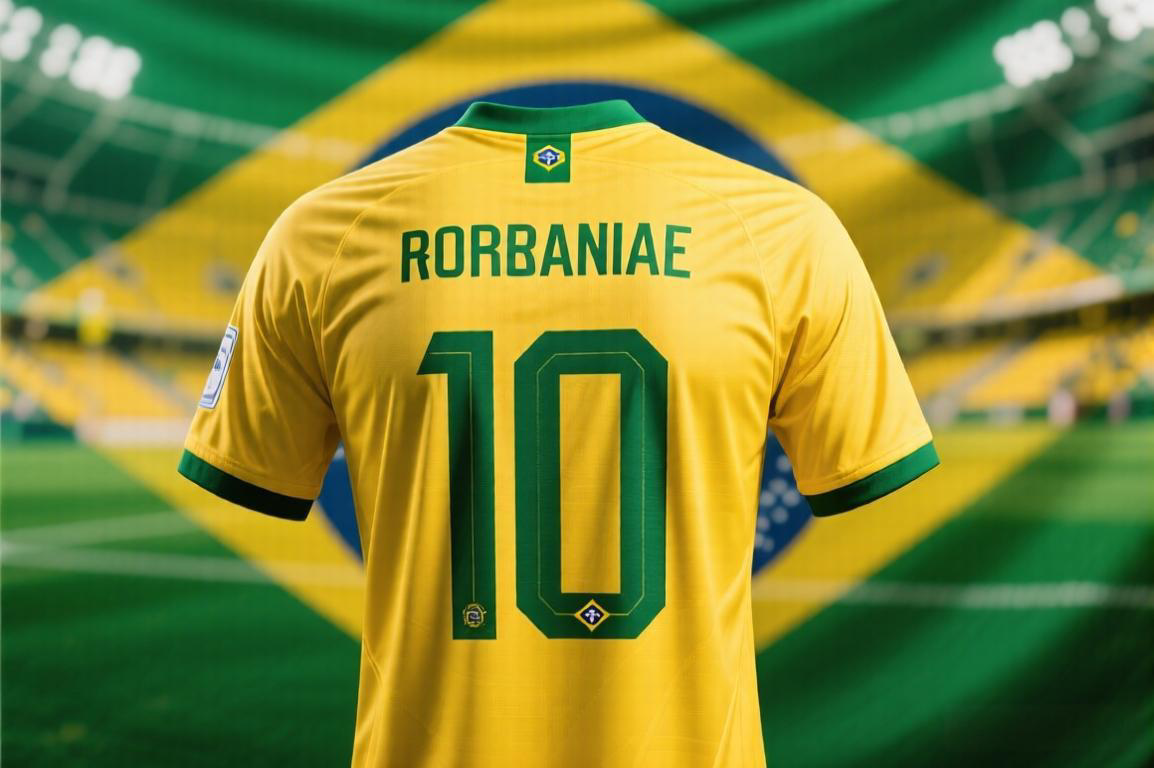 Camisa de futebol brasileira personalizada com nome e número, representando a cultura futebolística do Brasil